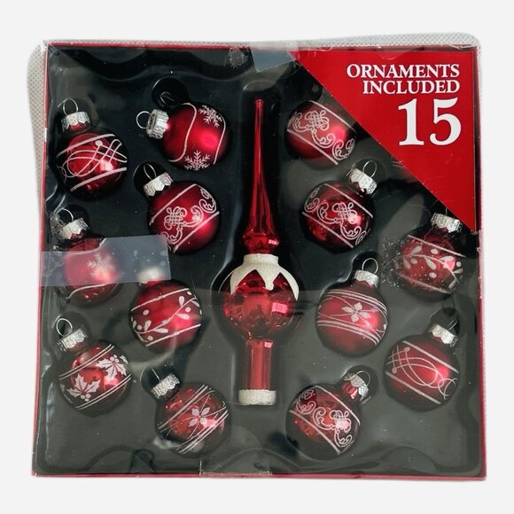 Northlight Seasonal Mini Glass Ornament Topper Set 15pc Red White Glitter VG - Picture 1 of 3